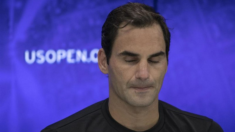 04 September 2019, US, New York: Swiss tennis player Roger Federer reacts during a press conference after losing to Bulgaria's Grigor Dimitrov in their men's singles quarter-final tennis match of the 2019 US Open Grand Slam tournament at the Arthur Ashe S | Javier Rojas/Prensa Internaciona / DPA ep 04 september 2019 us new york swiss tennis player roger federer reacts during a press conference