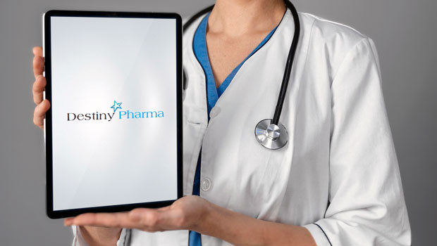 dl destiny pharma plc 목표 건강 관리 의료 의약품 및 생명 공학 로고 20221222