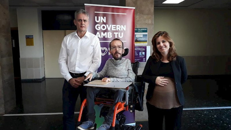 El cabeza de lista por la provincia de Valencia, Héctor Illueca; el dirigente de Unidas Podemos, Pablo Iglesias, y la candidata al Congreso Esther Barceló en un acto de precampaña | EUROPA PRESS ep el cabeza de lista por la provincia de valencia hector illueca el dirigente de unidas podemos