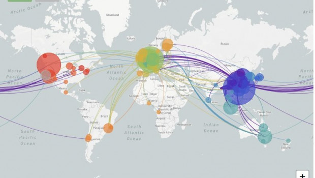 ep mapa global de nextstrain con la reconstruccion de la propagacion geografica de los virus