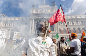 ep un apicultor viste con un gorro de apicultura durante una concentracion de las organizaciones