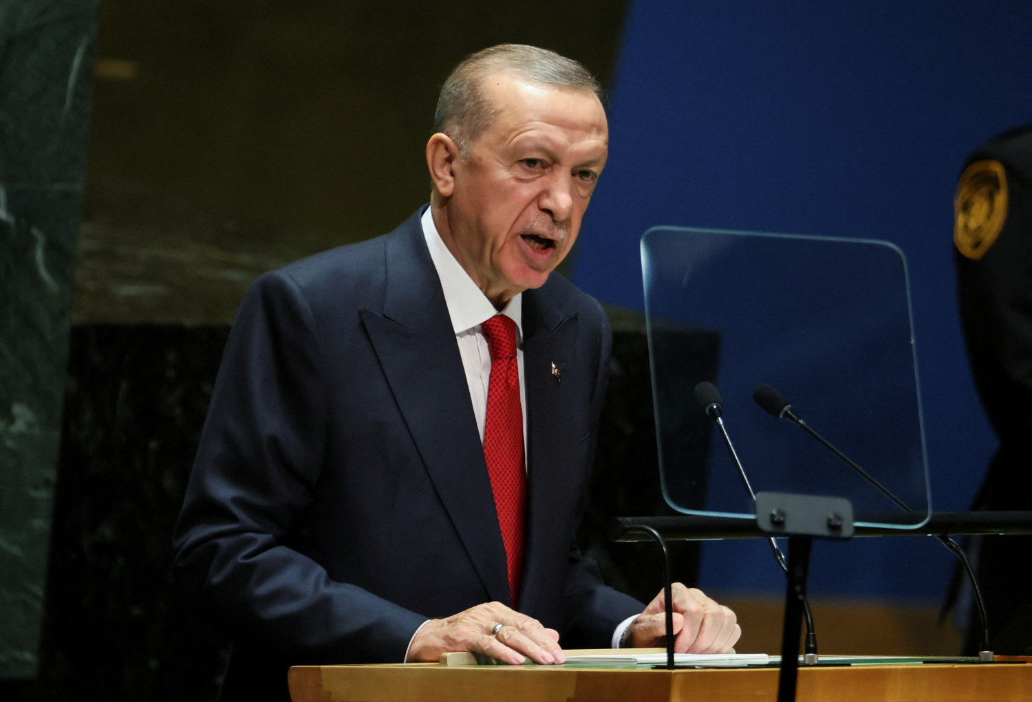 le president turc tayyip erdogan s adresse a la 78e session de l assemblee generale des nations unies 