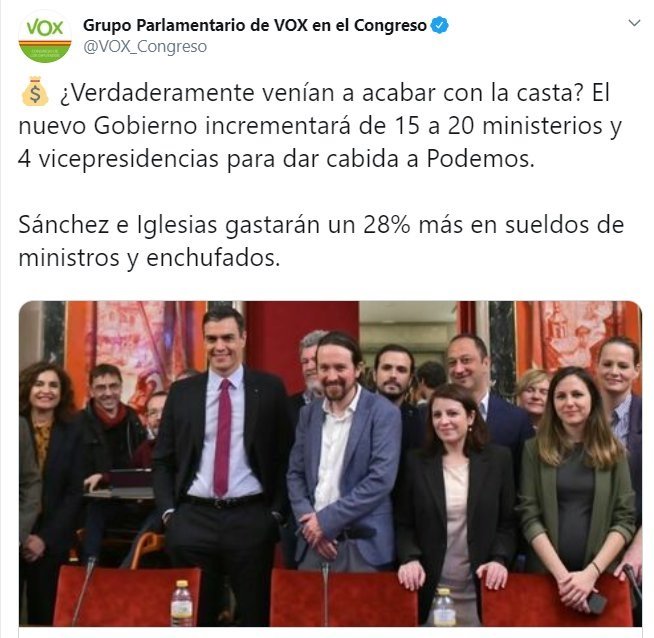 ep captura de un comentario en twitter del grupo parlamentario de vox en el congreso