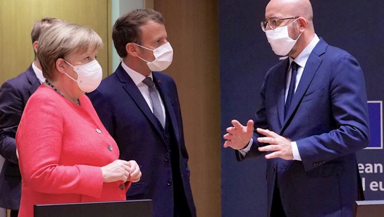 ep la canciller alemana angela merkel el presidente frances emmanuel macron y el presidente del