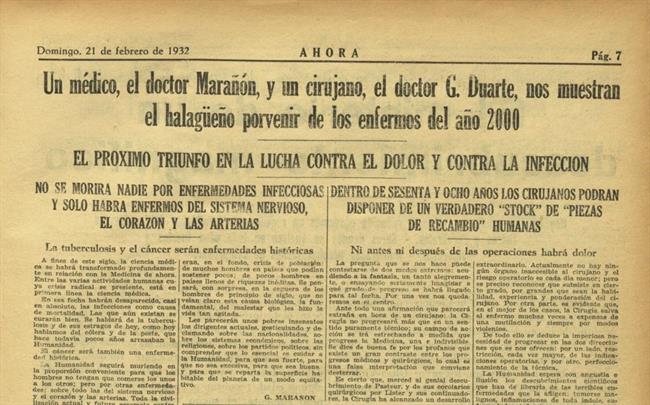 Reportaje en el diario Ahora de 1932 sobre predicciones del año 2000 | BIBLIOTECA NACIONAL DE ESPAÑA ep reportajediario ahora1932prediccionesano 2000