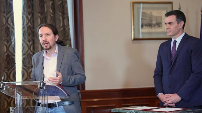 El líder de Podemos, Pablo Iglesias, ofrece una rueda de prensa en el Congreso de los Diputados tras firmar el principio de acuerdo con el presidente del Gobierno en funciones, Pedro Sánchez | Jesús Hellín - Europa Press ep el lider de podemos pablo iglesias ofrece una rueda de prensa en el congreso de los diputados