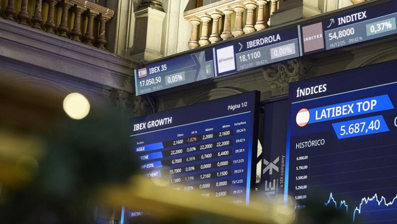 ep archivo   paneles informativos en el palacio de la bolsa de madrid a 16 de diciembre de 2025 en