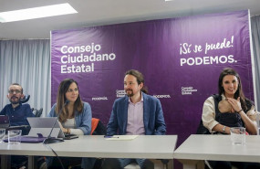 ep el secretario general de podemos pablo iglesias junto a los dirigentes irene montero ione belarra