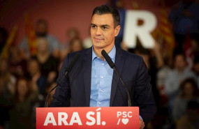 ep pedro sanchez dirigiendose a los asistentes del acto politico en viladecans barcelona a 30 de