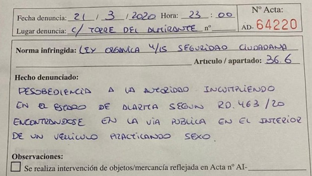 ep denuncia de la policia local de algeciras a una pareja por practicar sexo en el coche en estado