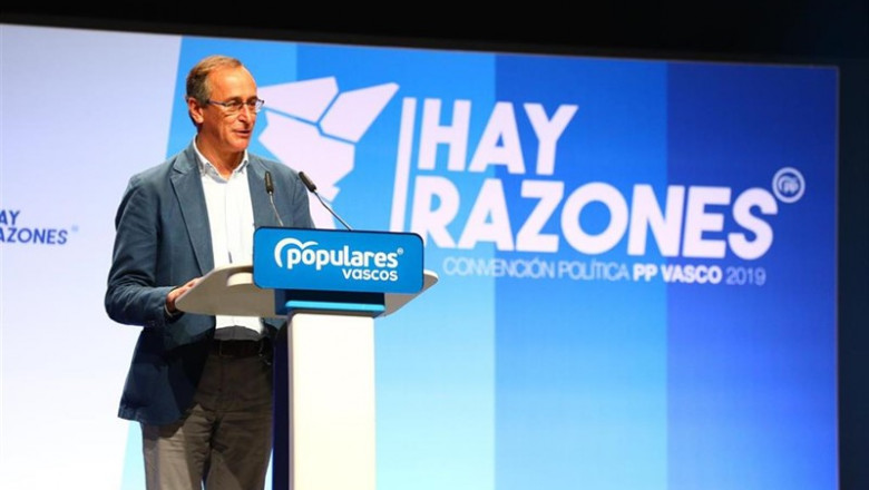 El presidente del PP en Euskadi, Alfonso Alonso, interviene en la clausura de la convención del PP vasco en el Palacio de Congresos Europa de Vitoria. | IGOR MARTÍN - Europa Press ep el presidente del pp en euskadi alfonso alonso interviene en la clausura de la convencion del pp