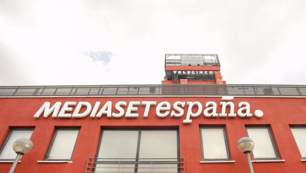 ep archivo   cartel de mediaset espana en la sede de telecinco