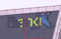 ep cambio de logo de bankia a caixabank en las torres kio en madrid espana a 27 de marzo de 2021