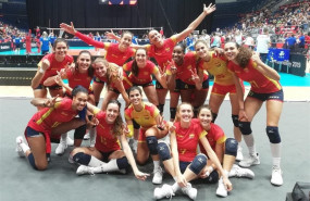 ep la seleccion espanola femenina de voleibol tras ganar a suiza en el europeo