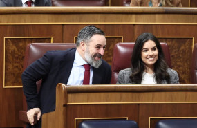 ep el presidente de vox santiago abascal y la portavoz del partido pepa millan durante una sesion