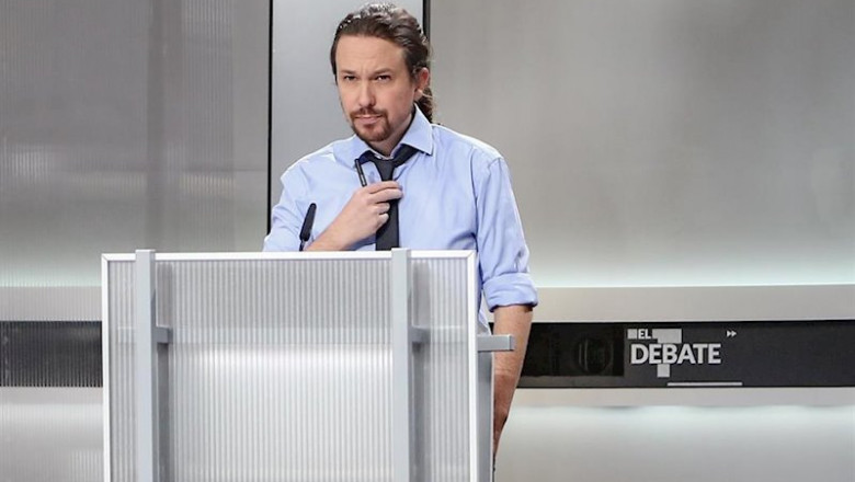 ep pablo iglesias antes del debate electoral en television en el pabellon de cristal de la casa de