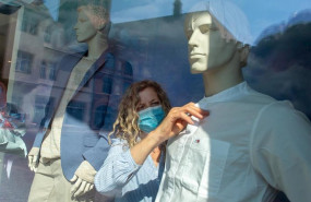 ep dorothee hahn a visual marketing designer for the ramelow fashion house wears a face mask as she