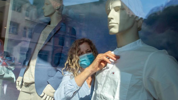 ep dorothee hahn a visual marketing designer for the ramelow fashion house wears a face mask as she