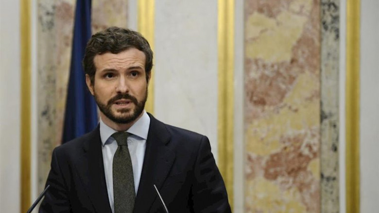 El presidente del Partido Popular, Pablo Casado, comparece en el Congreso después de votar la senda de déficit. Madrid (España), a 27 de febrero de 2020. | Óscar Cañas - Europa Press ep el presidente del partido popular pablo casado comparece en el congreso despues de votar la senda