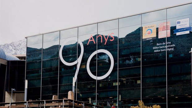 ep sede del grupo andbank en escaldes-engordany andorra con el logotipo del 90 aniversario que