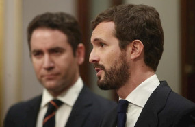 ep el presidente del partido popular pablo casado en rueda de prensa junto al secretario general del