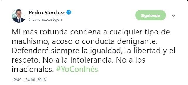 Imagen del tweet de Pedro Sánchez de apoyo a Inés Arrimadas | TWITTER ep imagentweetpedro sanchezapoyoines arrimadas