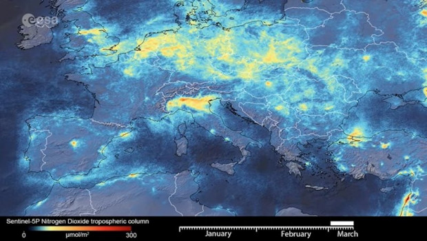 ep mapa de europa donde se aprecian las emisiones de dioxido de nitrogeno en europa