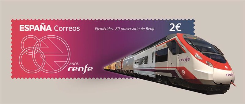 Sello de Correos que conmemora el 80 aniversario de Renfe | RENFE ep sello de correos que conmemora el 80 aniversario de renfe