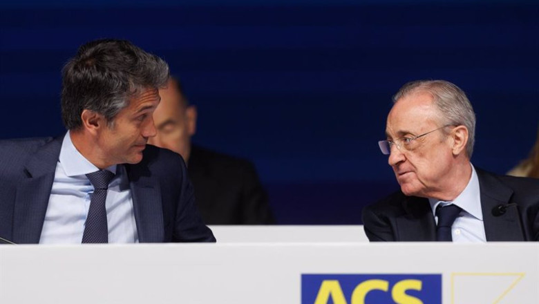 ep el presidente del grupo acs florentino perez d conversa con el consejero delegado juan santamaria ep el presidente del grupo acs florentino perez d conversa con el consejero delegado juan santamaria