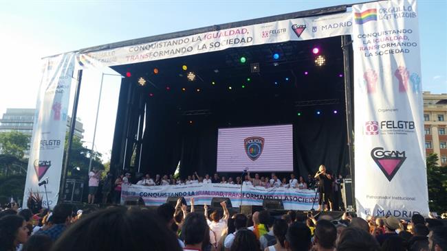 Escenario en Colón de la manifestación del Orgullo | EUROPA PRESS ep escenariocolonla manifestacionorgullo