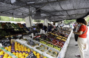 ep una mujer compra en un puesto de frutas en el mercadillo de hortaleza madrid