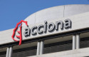 ep cartel de la empresa acciona colocado en una de sus oficinas de la capital en madrid espana