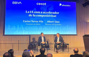 ep el presidente de bbva carlos torres y el director de el periodico albert saez