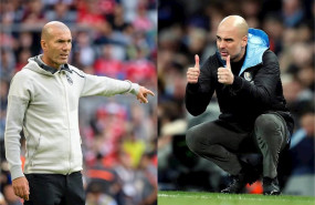 ep zinedine zidane y pep guardiola en fotos de archivo