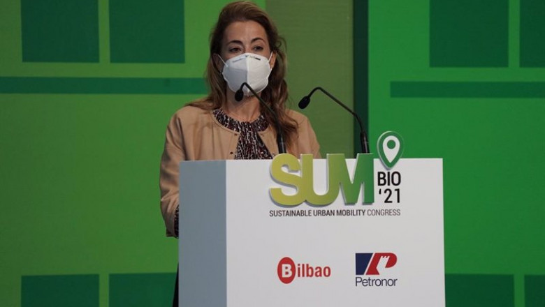La ministra de Transportes, Movilidad y Agenda Urbana, Raquel Sánchez, durante la inauguración del Congreso SUM Bilbao | H.BILBAO-EUROPA PRESS ep la ministra de transportes movilidad y agenda urbana raquel sanchez durante la inauguracion del