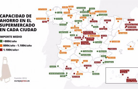 ep mapa con capacidad de ahorro anual en el supermercado en ciudades espanolas segun la ocu