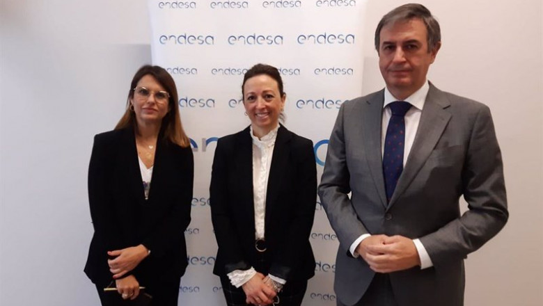 El director general de Endesa en Andalucía, Extremadura, Ceuta y Melilla, Rafael Sánchez Durán; la delegada del Gobierno de la Junta en Andalucía, Patricia Navarro; y la concejala delegada de Innovación y Digitalización Urbana, Susana Carillo. | ENDESA ep el director general de endesa en andalucia extremadura ceuta y melilla rafael sanchez duran la