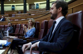 ep la portavoz del partido popular cayetana alvarez de toledo y el lider del pp pablo casado durante