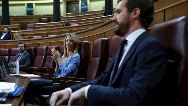 ep la portavoz del partido popular cayetana alvarez de toledo y el lider del pp pablo casado durante