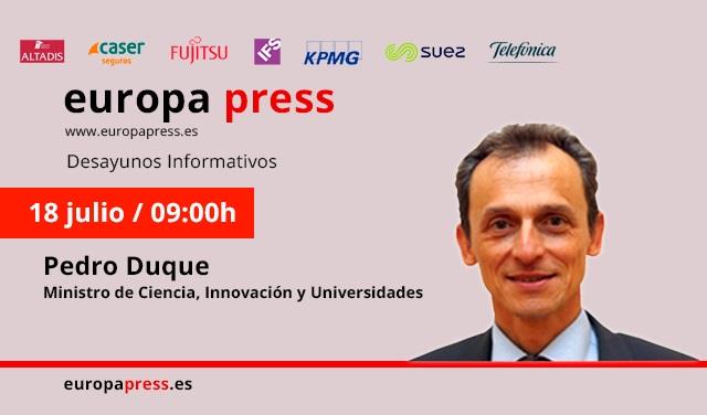 Portadilla del Desayuno Informativo de Europa Press con Pedro Duque | Europa Press ep portadilladesayuno informativoeuropa presspedro duque