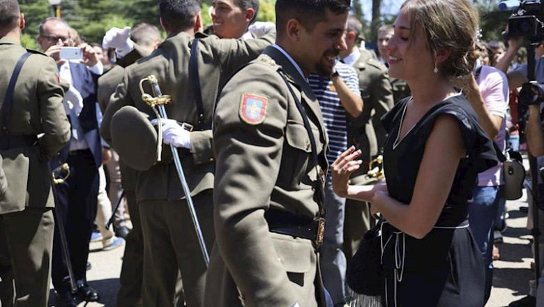 Varios oficiales saludan a sus familiares tras la visita del Rey Felipe VI al acto de entrega de los despachos a los nuevos oficiales del Ejército de Tierra en la Academia General Militar de Zaragoza | Fabián Simón - Europa Press - Archivo ep varios oficiales saludan a sus familiares tras la visita del rey felipe vi al acto de entrega de