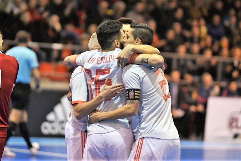 ep la seleccion espanola de futbol sala celebra un gol