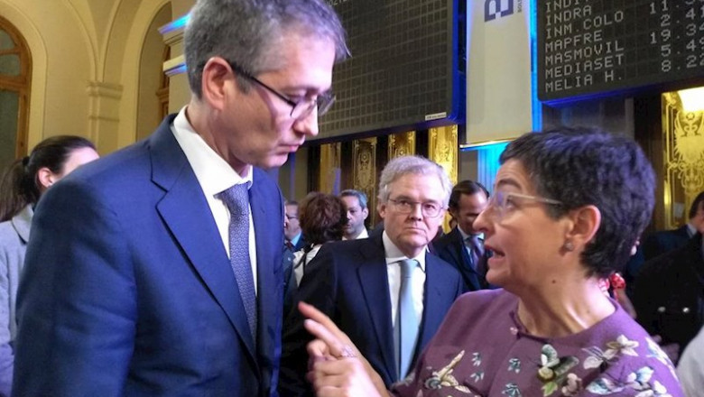 A la derecha, el gobernador del Banco de España, Pablo Hernández de Cos, y a la izquierda, la ministra de Asuntos Exteriores, UE y Cooperación, Arancha González Laya | EUROPA PRESS ep a la derecha el gobernador del banco de espana pablo hernandez de cos y a la izquierda la