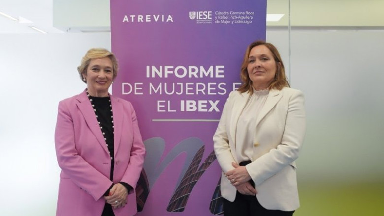 Presentación del XIV Informe de Mujeres en los Consejos del IBEX 35 y IX Radiografía del Mercado Continuo, de ATREVIA e IESE, por la CEO Global de la consultora, Asunción Soriano, y la profesora Nuria Chinchilla, titular de la Cátedra Carmina Roca | ATREVIA E IESE ep presentacion del xiv informe de mujeres en los consejos del ibex 35 y ix radiografia del mercado