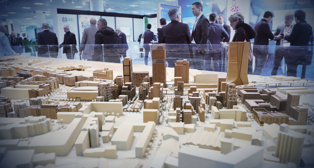 detail d une maquette d architecte d un quartier de marseille exposee au mipim le marche international des professionnels de l immobilier a cannes