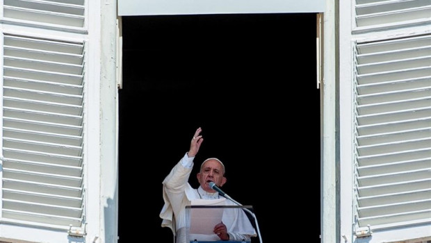 ep august 15 2019 - vatican pope francis blesses the faithful during the angelus noon prayer in st peters square at the vatican massimiliano miglioratocppcontacto