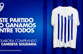 ep cartel anunciador de la camiseta solidaria del malaga para la lucha contra el coronavirus