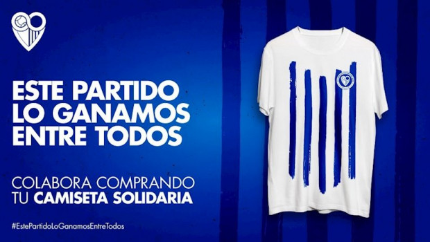 ep cartel anunciador de la camiseta solidaria del malaga para la lucha contra el coronavirus