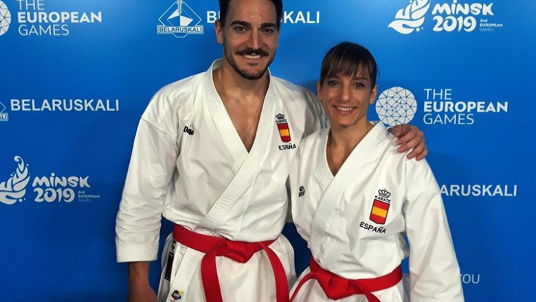 Los karatecas españoles Damián Quintero y Sandra Sánchez, en los Juegos Europeos de Minsk 2019. | RFEK - Archivo ep los karatecas espanoles damian quinterosandra sanchez enjuegos europeosminsk 2019