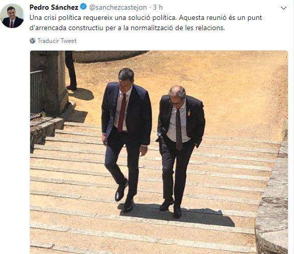 Tuit de Pedro Sánchez y Quim Torra | TWITTER PEDRO SÁNCHEZ ep tuitpedro sanchezquim torra